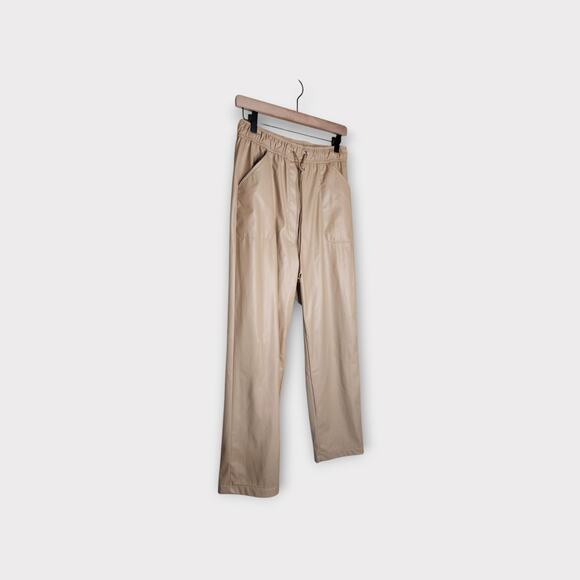 Intermix Womens Kiston Faux Leather Drawstring Cropped Pants Tan 6 Sleek Neutral - Picture 3 of 7